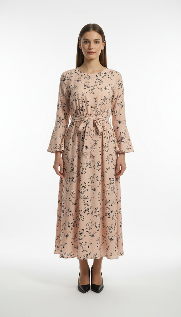 Floral Print Bell Sleeve Modest Dress