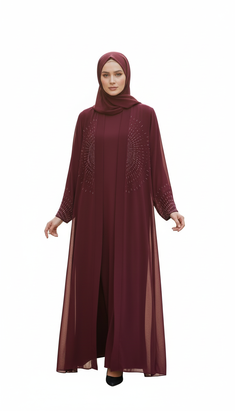 Beaded Open Abaya and Inner Set