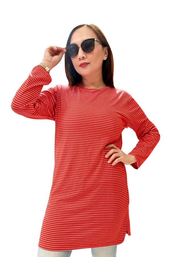 Striped Long Sleeve Red T-Shirt