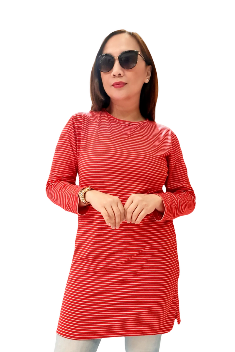 Striped Long Sleeve Red T-Shirt