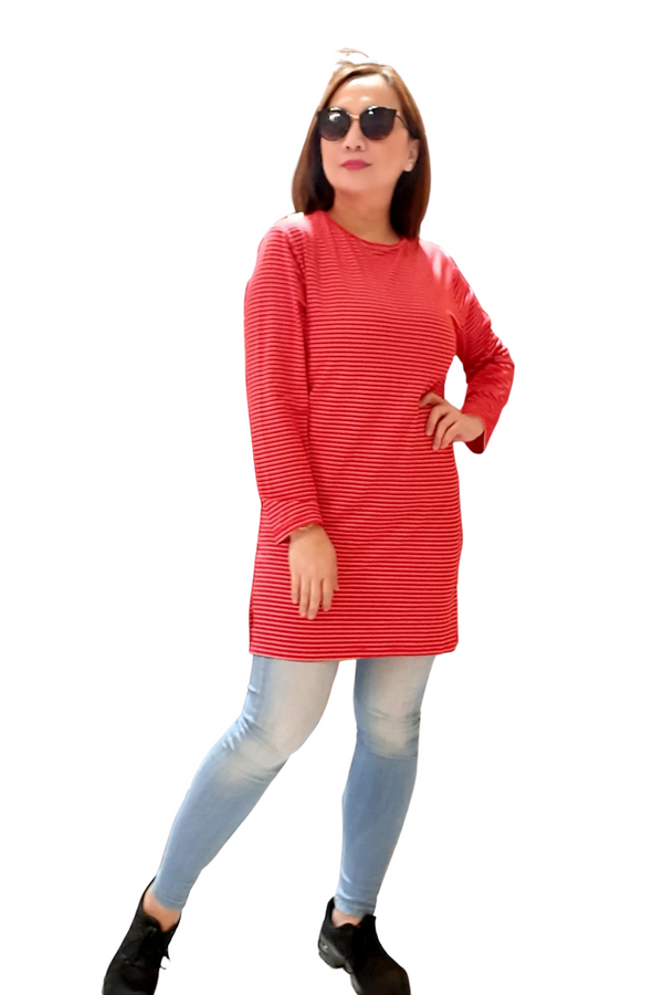 Striped Long Sleeve Red T-Shirt