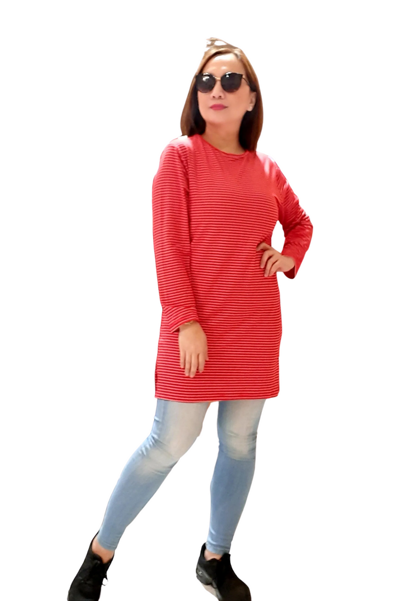 Striped Long Sleeve Red T-Shirt