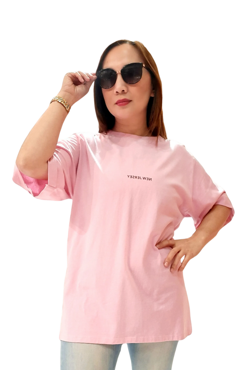 "New Jersey" Small Print Short Sleeve Pink T-Shirt