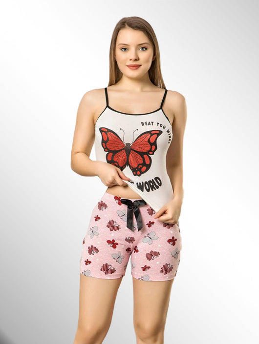 White Strapped "Butterfly" Pajama Set