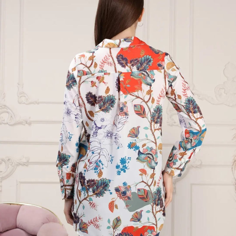 Beige Floral Long Sleeve Shirt