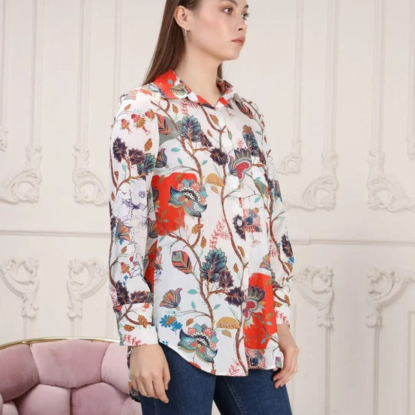 Beige Floral Long Sleeve Shirt