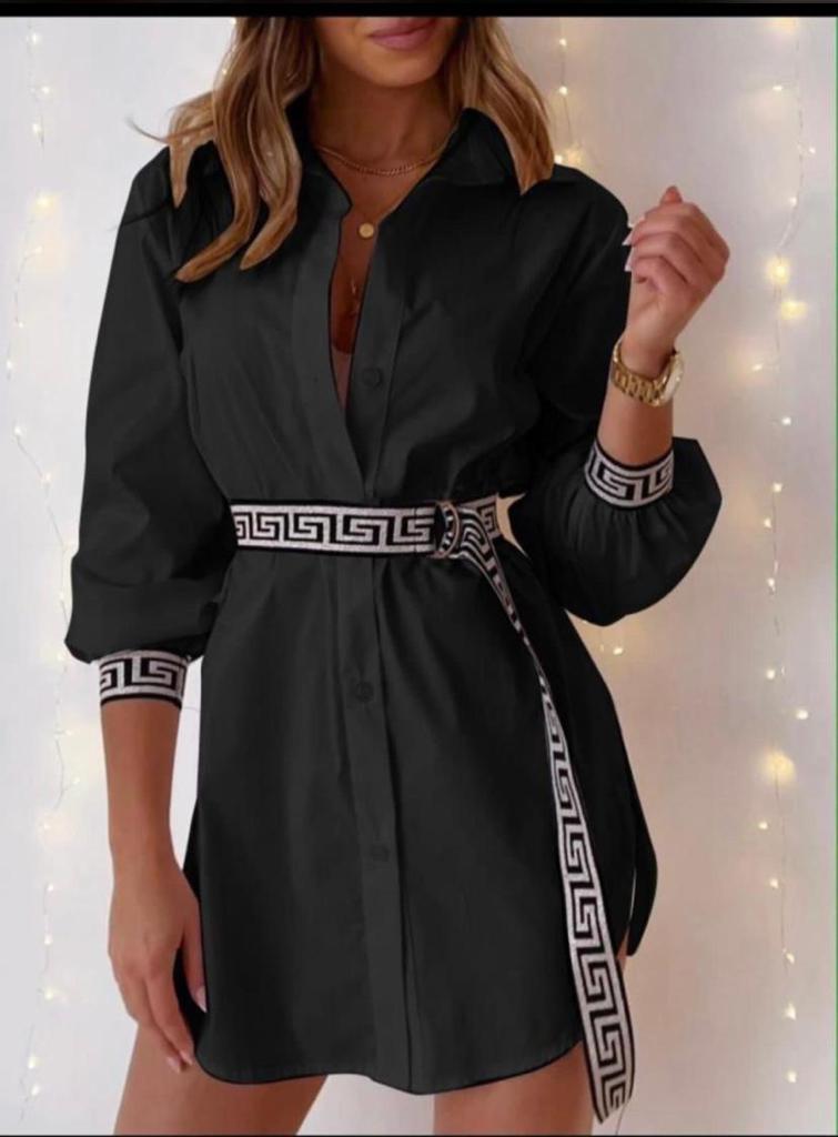 Black Plain Long Sleeve Belted Shirt