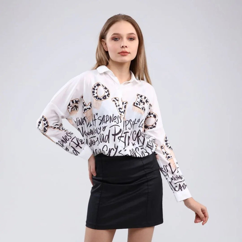 White Graphic Long Sleeve Shirt