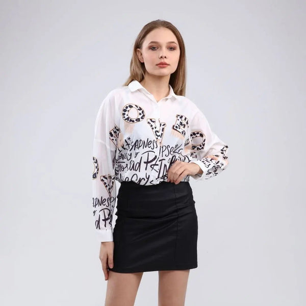 White Graphic Long Sleeve Shirt