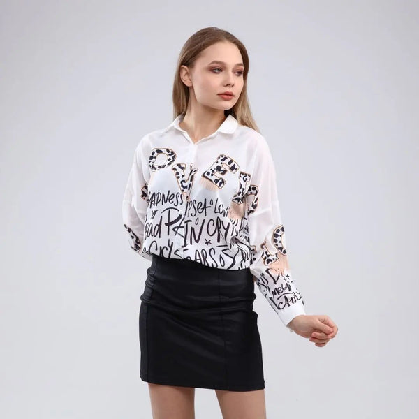 White Graphic Long Sleeve Shirt