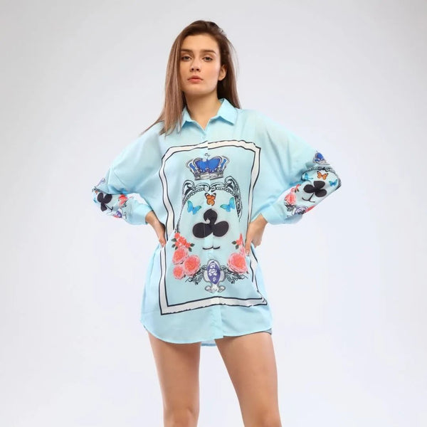 Cyan Graphic Long Sleeve Shirt