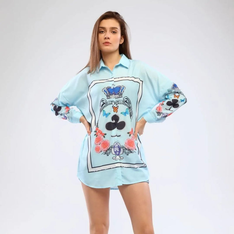 Cyan Graphic Long Sleeve Shirt