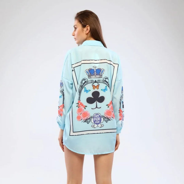 Cyan Graphic Long Sleeve Shirt