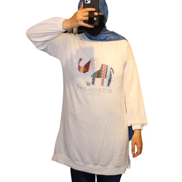 White Graphic Long Hoodie