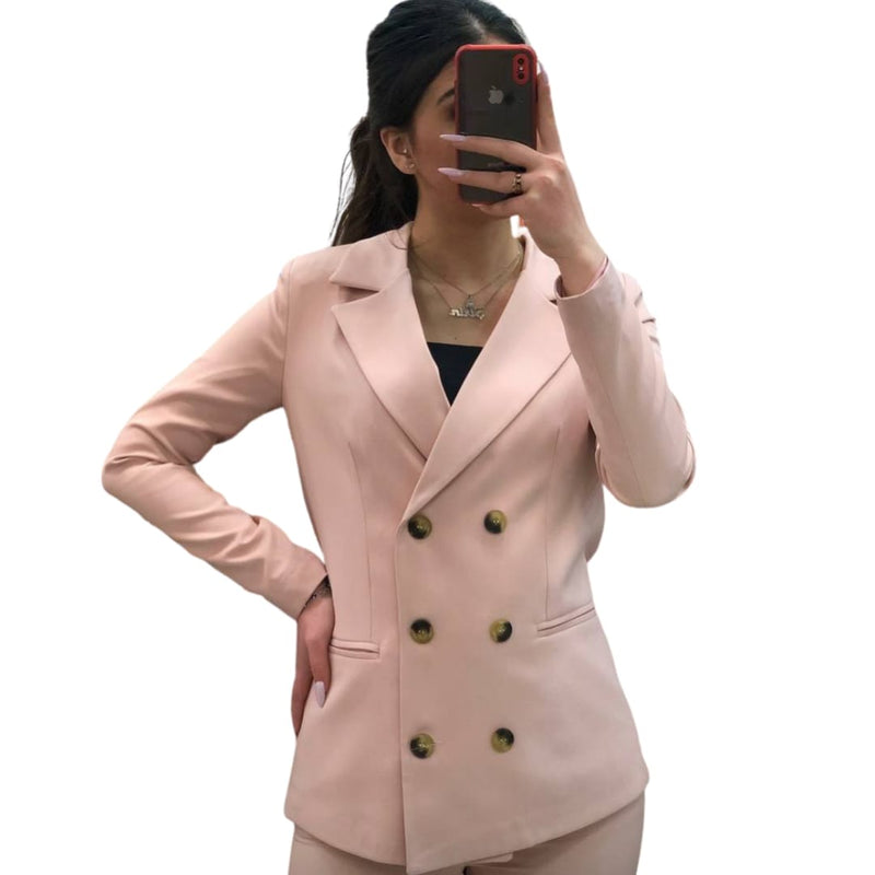 Pink Plain Six Buttoned Blazer