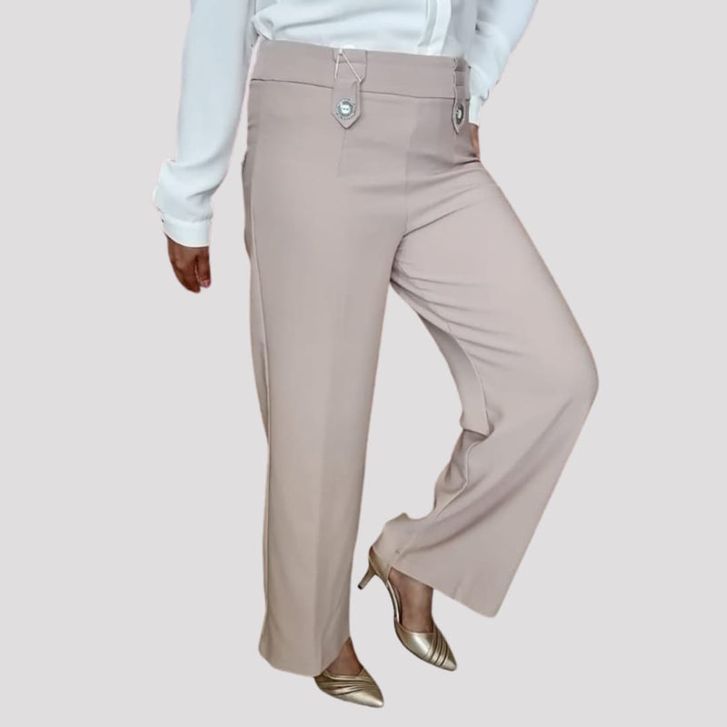 Beige Formal Buttoned Pants