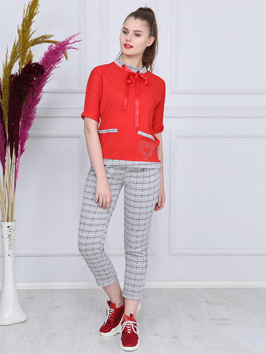 Red  Half Sleeve Pajama Set