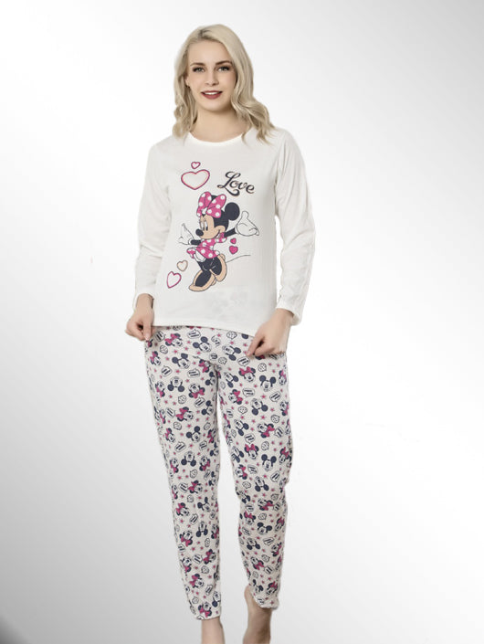 White Printed Half Sleeve Pajama Set