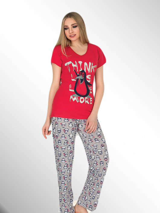 Red Graphic Half Sleeve Pajama Set