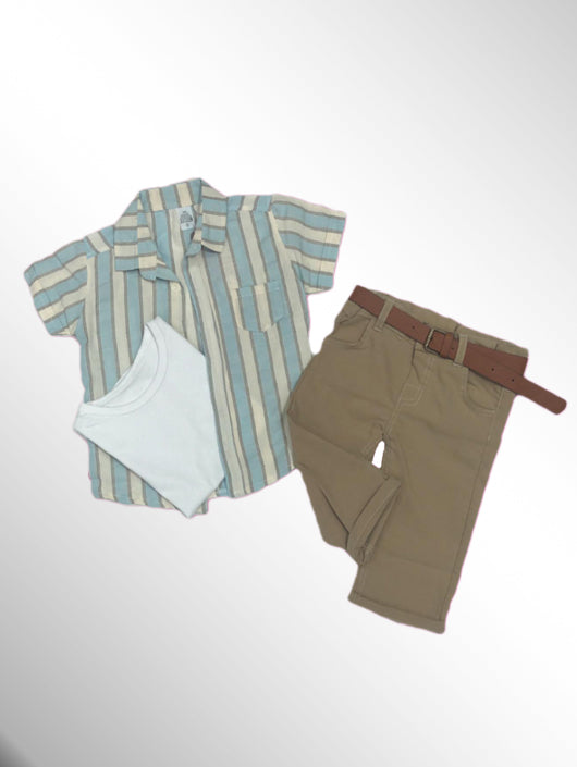 Boys' Striped Shirt, Tee and Belted Shorts Set