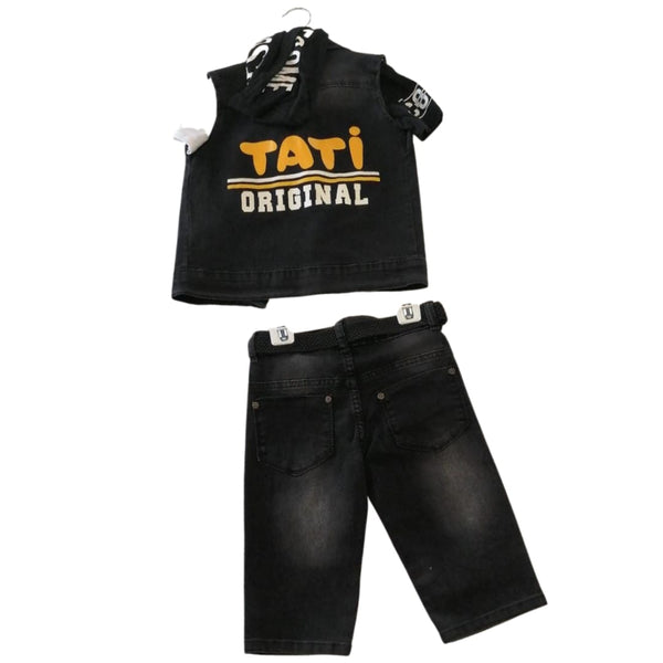 Black Hoodied Jeans "AWESOME" Set (4Pcs)