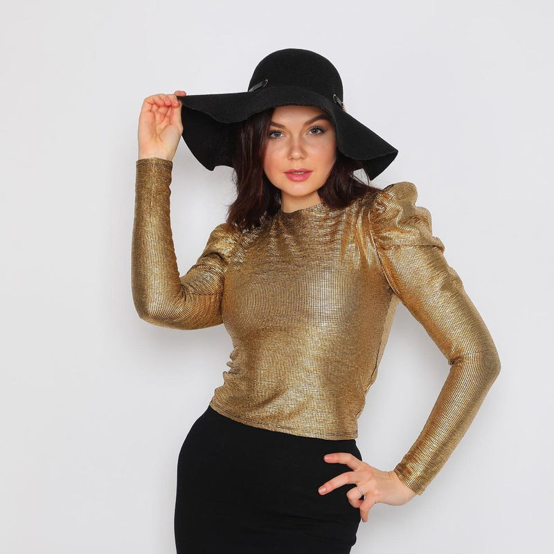 Golden Puff Sleeve Crop Top